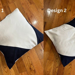 Housses de coussin personnalisées pour l'extérieur | Coussins pour porche - Coussin décoratif d'extérieur - Sunbrella naturel avec bordures bleu marine