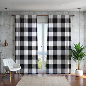 Curtain Panels | Black White Buffalo Check Patterned Curtains - Custom Made - Home Decor - Farm Setting