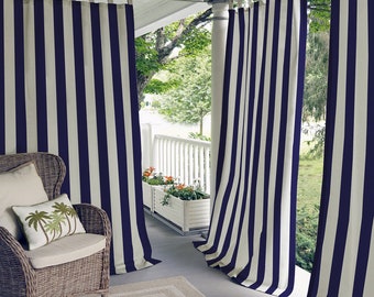 Outdoor Curtain Panels | Richloom Solarium Classic Stripe Navy - Custom Made - Outdoor Cabanas Curtains - Pergola Curtains