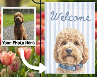 Personalisierte Goldendoodle Garten Flagge | Personalisiertes Aquarell Hundeportrait