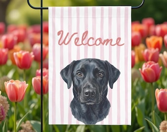 Schwarze Labrador Gartenfahne | Aquarell Labrador Portrait | Hunde Mama Muttertag Willkommen Banner