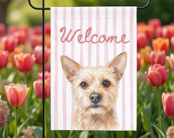 Personalisierte Terrier Aquarell Garten Flagge: Pink Gingham Haustier Gedenkstätte Dekor