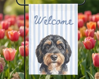 Bernedoodle Gartenfahne | Aquarell Gekritzel Porträt | Hunde Mama Muttertag Willkommen Banner