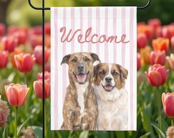 Hunde Portrait Garten Flagge | Benutzerdefinierte Muttertag Willkommen Banner | Personalisiertes Doppelhund Geschenk