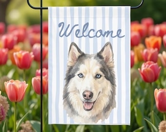 Siberian Husky Gartenfahne | Aquarell Husky Portrait | Hunde Mama Muttertag Willkommen Banner