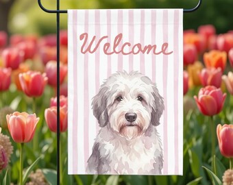Alter Englischer Schäferhund Gartenfahne | Aquarell Hundemama Willkommensschild