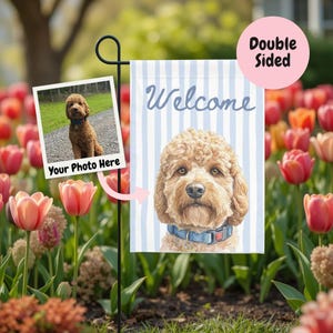 Gepersonaliseerde Goldendoodle-tuinvlag | Op maat gemaakt aquarel hondenportret cadeau