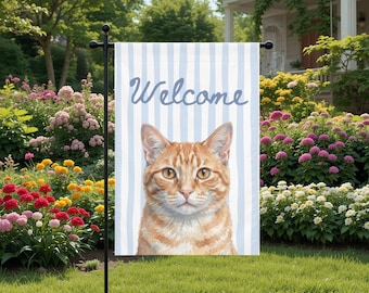 Orange getigerte Katze Gartenfahne | "Handgefertigtes ""Haustier"" Portrait"