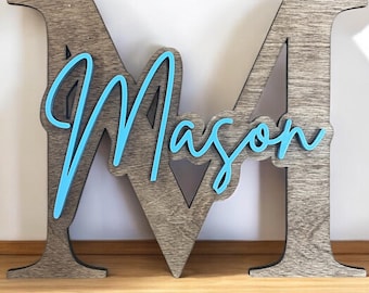 Holz Namen Monogramm, Baby Kinderzimmer Wanddekoration, personalisierte Namensschilder, Benutzerdefinierte Holznamen, große Holz Anfangsschilder, Jungen- oder Mädchennamen