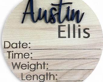 Newborn Birth Stats Sign, Personalized Hospital photo Prop, Newborn Baby Pictures Sign, Keepsake Name Disc, Custom Name Announcement