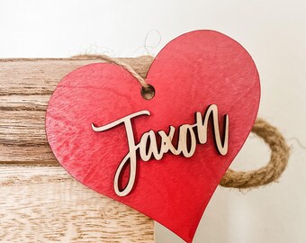 Valentines Basket Gift Tag, Personalized Wood Name Tag, Custom Tag for valentine s basket, Wood name cut out for basket photo prop