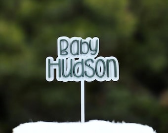 Personalisierter Baby Name Kuchen Topper für Gender Reveal Shower Geburtstag individuelle Ankündigung Dekor