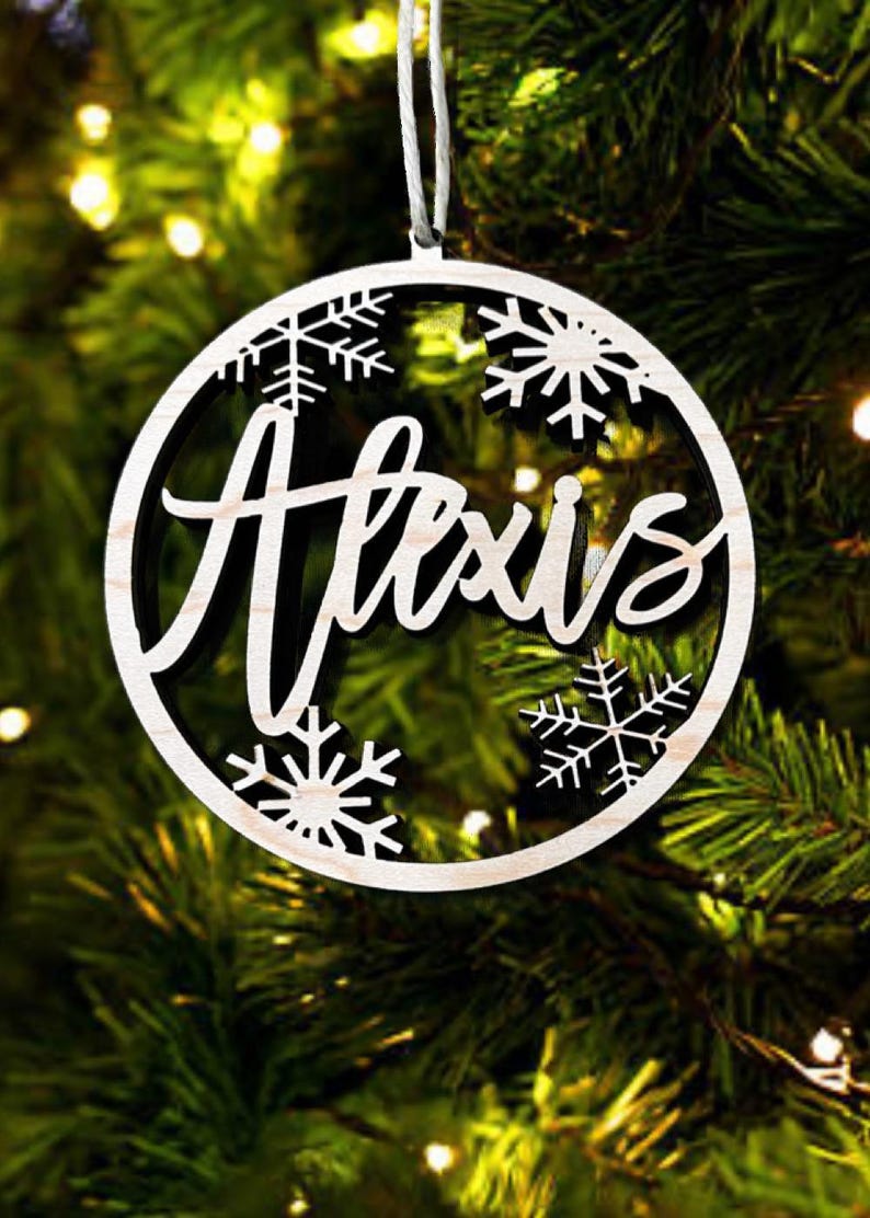 Christmas Ornament with snowflakes, Personalized Name Ornament, Custom Family ornament, Christmas Gifts image 1