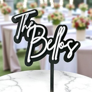 A black and white decorative sign that says "The Bellos" in a cursive font.