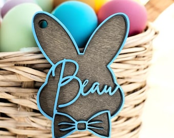Custom Easter Basket Tag, Personalized Name Ornament for easter baskets, Wooden Easter Gift Basket Name Label, Wooden Name cut out easter