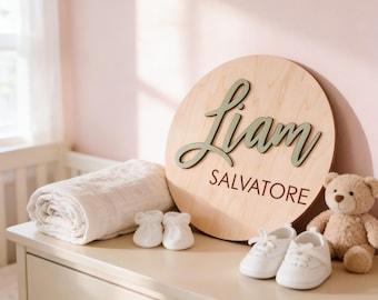Personalisiertes Baby Namensschild für Geburtsanzeige | Neugeborenen Holz Namensscheibe | Anuncio de Nacimiento für Bebé