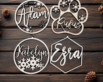 Christmas Ornaments, Personalized Christmas Gift, Custom Wood name Ornaments