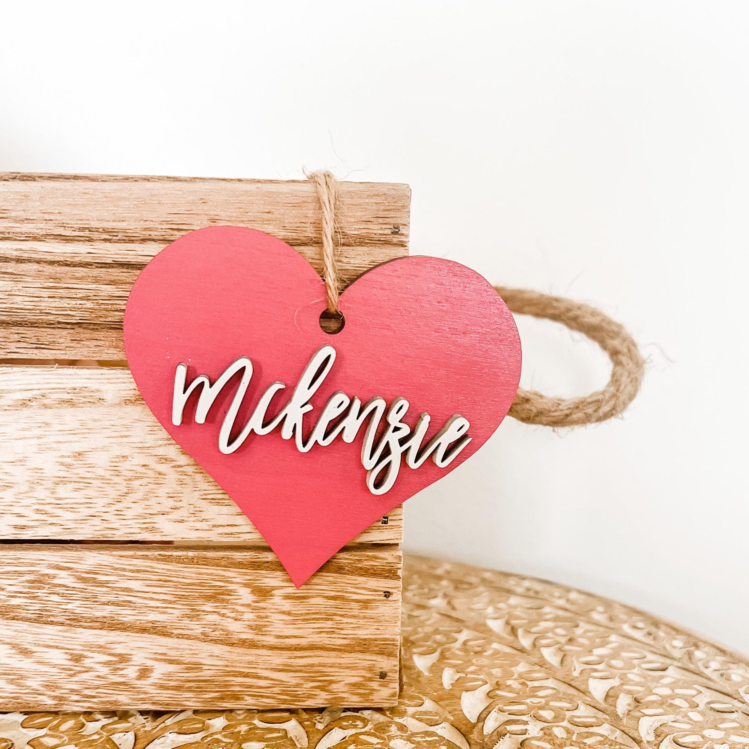 Personalized Basket Tag, Custom Valentines heart tags, Wood Gift Tags for gifts or baskets, Boy or girl basket tag
