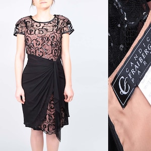 Candice Fraiberger Paris Couture Dress Black Sequin Embellished Made in France, Size Small/36FR.