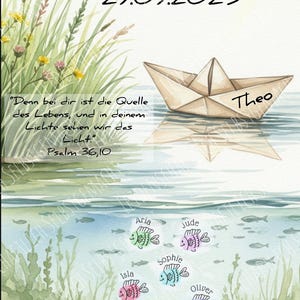 Guestbook to print yourself with fingerprints | Guestbook boat watercolor for baptism, communion, confirmation | Self-print guestbook