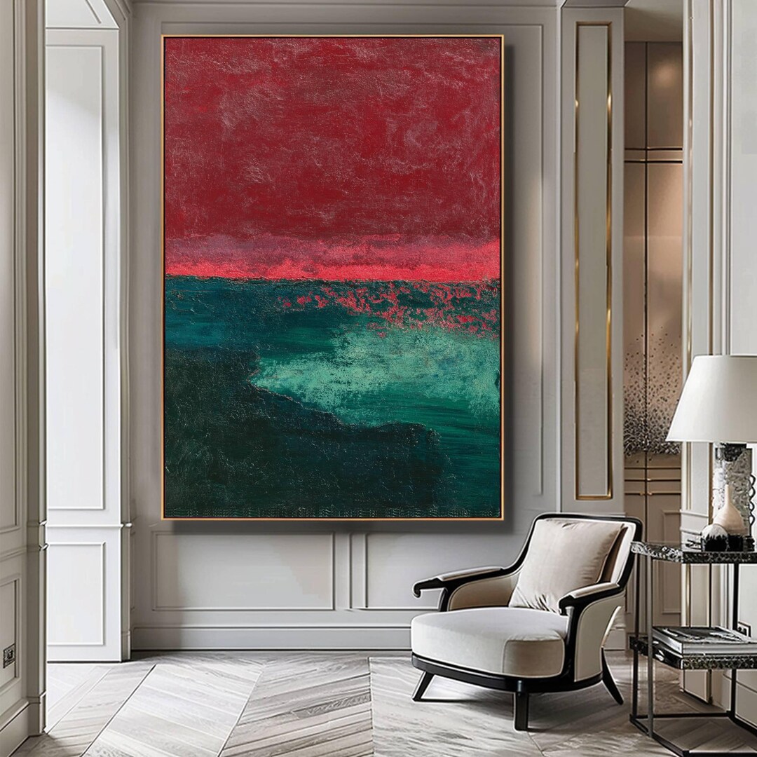 Red and Emerald Green Abstract Wall Art – Bold Jewel Tone Modern ...