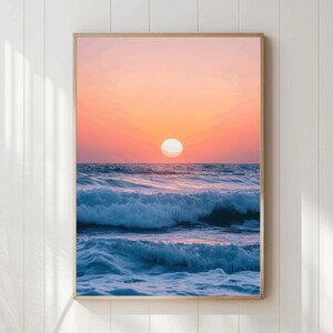 Pastel Sunset Ocean Beach Print Wall Art, Printable Wall Art, Tropical Coastal Prints, Boho Beach Poster, Pastel Beach Sea Print, Digital
