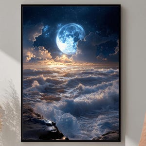Moon Photography, Moon Poster, Night Sky Art Print, Astronomy Poster, Mystical Moon Print, Galaxy Wall Decor, Cosmic Art Print, Digital