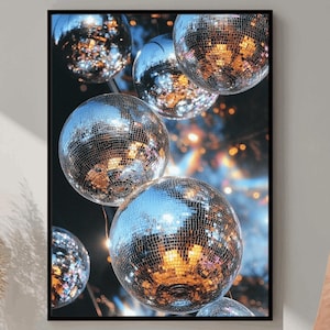Funky Disco Ball, Disco Print, Party Wall Art, Disco Poster, Trendy Wall Art, Printable Art, Retro Wall Decor, Trendy Retro 70s Decor