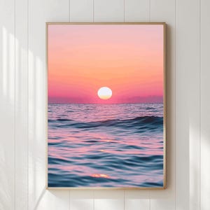 Pastel Sunset Ocean Beach Print Wall Art, Printable Wall Art, Tropical Coastal Prints, Boho Beach Poster, Pastel Beach Sea Print, Digital
