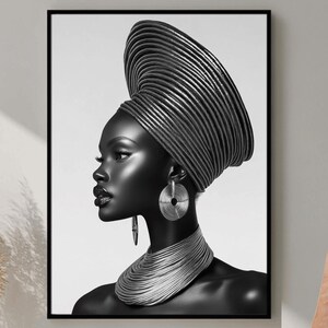 African Woman Art, Artwork Print, Black Woman Portrait, Digital Download, Tribal Woman Print, Cultural Art, African Beauty, Melanin Print