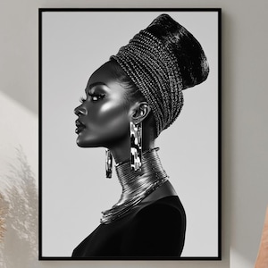 African Woman Art, Artwork Print, Black Woman Portrait, Digital Download, Tribal Woman Print, Cultural Art, African Beauty, Melanin Print