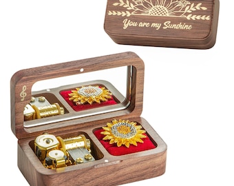 You are My Sunshine Music Box with Sunflower Brooch: Vintage Keepsake