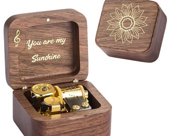 Caja de música "You Are My Sunshine", movimiento Sankyo vintage de madera