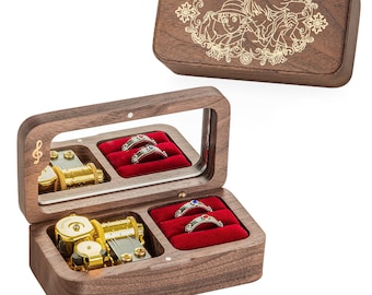 Merry Go Round of Life Music Box with Adjustable Rings: Vintage Wood Jewelry Storage