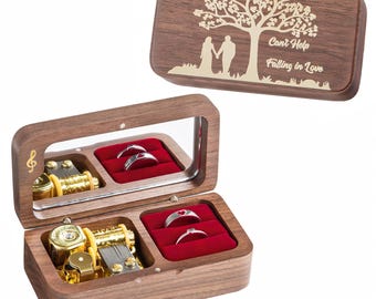 Vintage Wood Music Box: Cant Help Falling in Love, Ring Holder