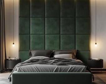 Paneles de pared tapizados hechos a mano: cabecero de tela moderno, cojín de banco