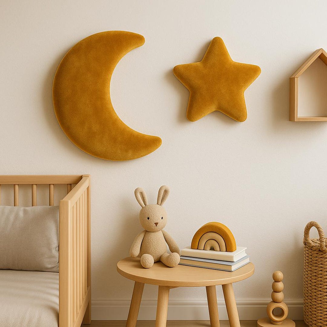 Velvet Moon and Stars Wall Cushion: Handcrafted Upholstered Panel - Etsy