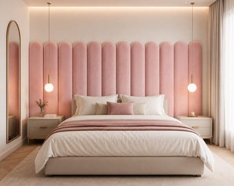 Cojín de pared de terciopelo: Panel tapizado con diseño de valla redondeada para decoración de dormitorio y pared.