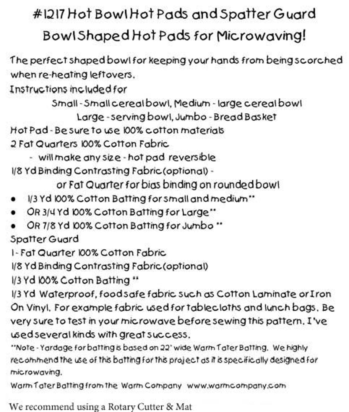 PDF Hot Bowl Hot Pad Microwave Safe Bowl Pad Sewing Etsy