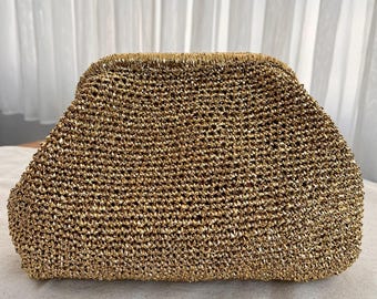 Handmade Gold Woven Clutch Bag Metallic Evening Womens Purse Gift for Her