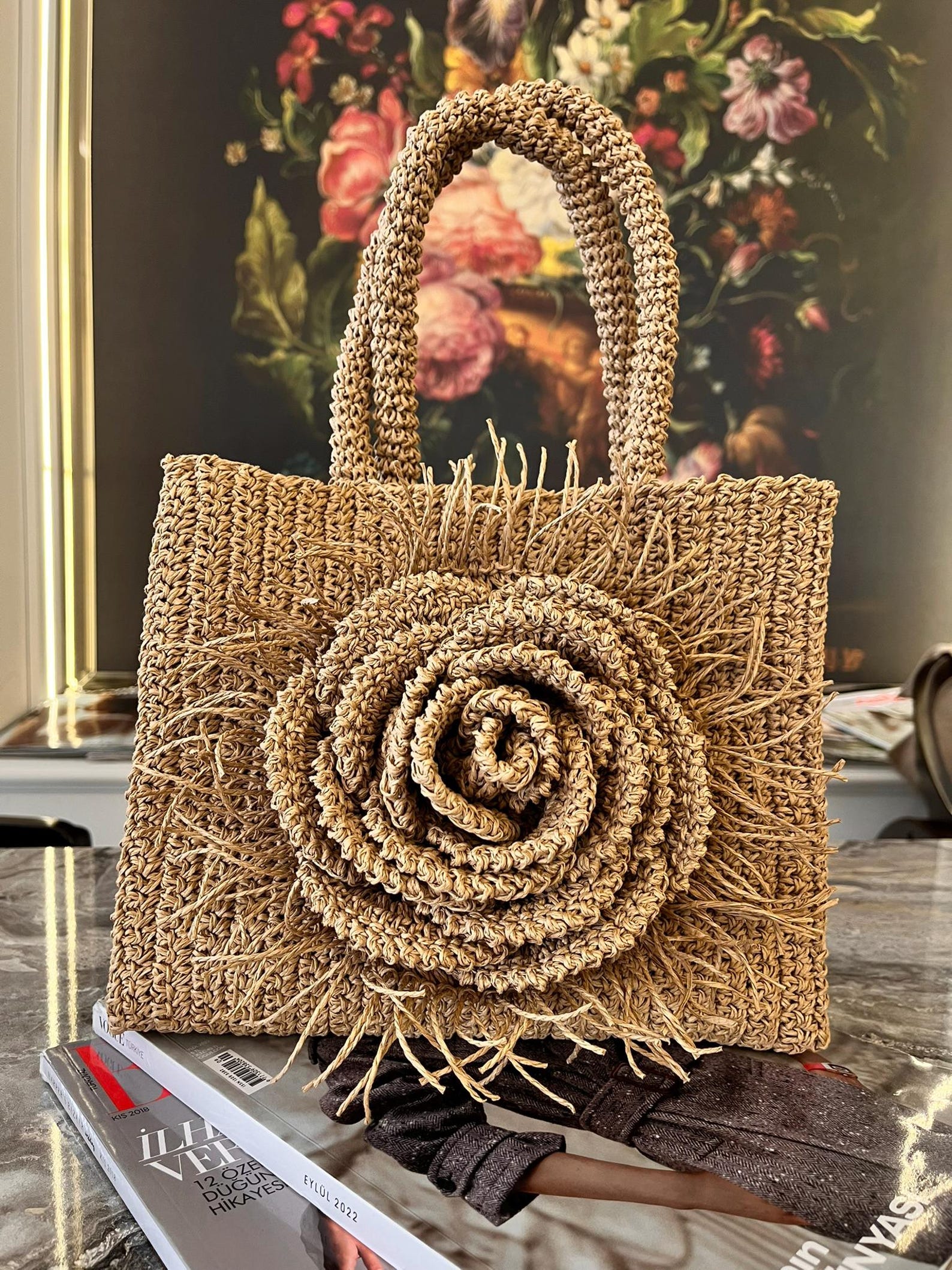 Handmade Raffia Tote Bag • 3D Floral Beach Purse - Etsy