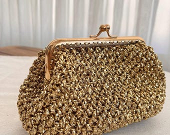 Handmade Crochet Clutch Bag: Golden Woven Evening Bag