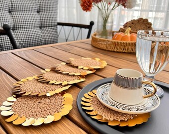 Cotton Rope Coasters with Gold Detail, Set of 6