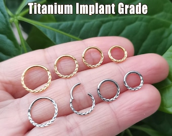 20G/18G/16G Titanium Implant Grade Braided Hoop Earring, Nose ring Hinged Segment Clicker, Cartilage Hoop, Helix Tragus Hoop, Conch Ring