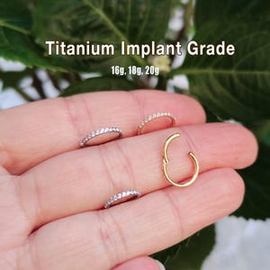 16g/18g/20g CZ Paved Titanium Hinged Clicker Hoop, Segment Rings, Nose Ring, Cartilage Hoop, Helix Hoop, Tragus Hoop, Conch Ring, Slim Hoop
