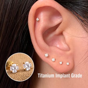 16G/18G/20G Titanium CZ Stone Labret: Threadless Push Pin Flat Back Earring