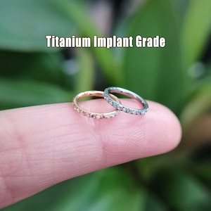 Titanium Rainbow CZ & Opal stone Paved Hinged Clicker Hoop, Segment Rings, Nose Ring, Cartilage Hoop, Helix Hoop, Tragus Hoop, 16g/18g/20g