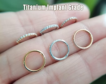 20g/18g/16g CZ Titanium Hinge Hoop, Hinged Segment Nose Ring, Clicker Ring, Cartilage Hoop, Helix Hoop, Tragus Hoop, Conch Ring, Septum Ring