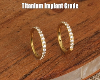 Titanium CZ Hinged Clicker Hoop: 16g/18g/20g Nose/Ear Ring