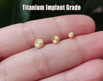 16G/18G/20G Titanium Whorl Disc Threadless Push Pin Labret Stud, Cartilage, Conch, Helix, Tragus Stud Earring, Flat Back Stud, Nose Stud